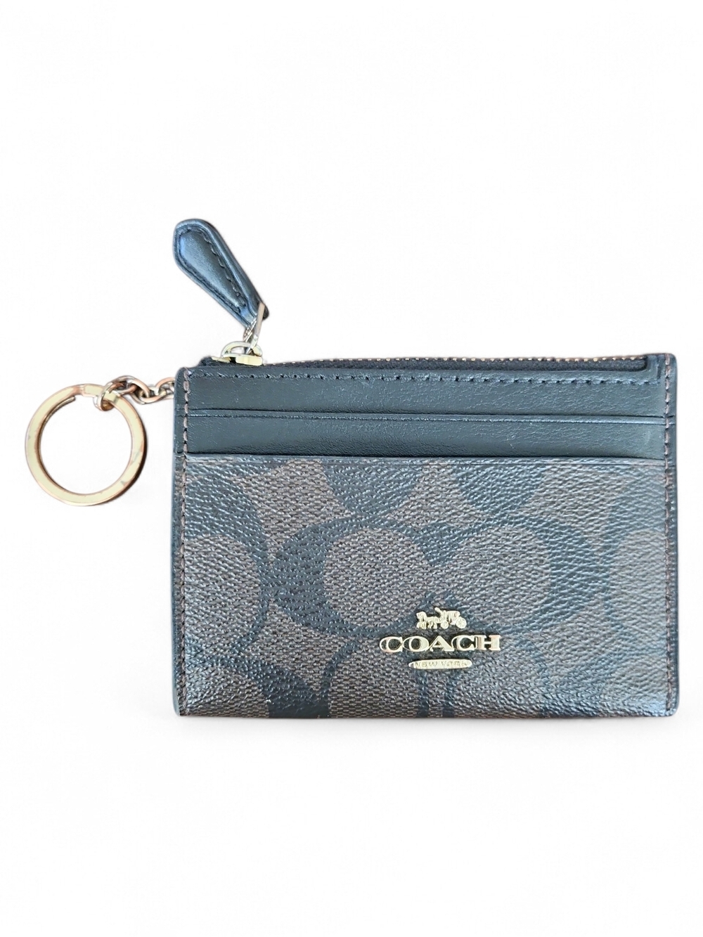 Coach Black/Brown Signature Card Case with Key Ring